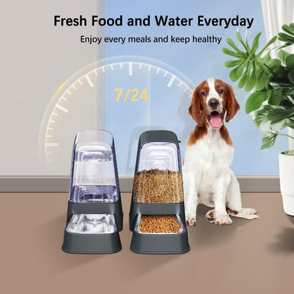 Automatic Dog and Cat Food Feeder and Water Dispenser Set with Stainless Steel Bowls,Gravity Pet Food and Water Feeders,100% Bpa-Free,Large Capacity for Cats Dogs Pets… (5L Dark Gray)7