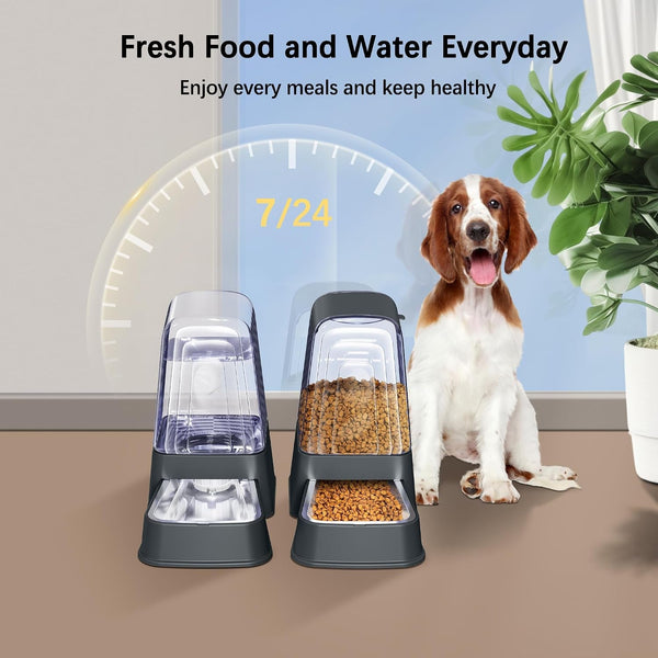 Automatic Dog and Cat Food Feeder and Water Dispenser Set with Stainless Steel Bowls,Gravity Pet Food and Water Feeders,100% Bpa-Free,Large Capacity for Cats Dogs Pets… (5L Dark Gray)7