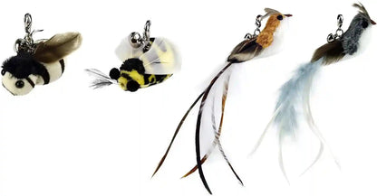 Ttcat 3 Pack Grasshopper Cat Wand Refills, Realistic Green Insect Natural Feather Detachable Replacement Toy with Bell, Universal Lobster Clip-On Cat Teaser Attachments.9