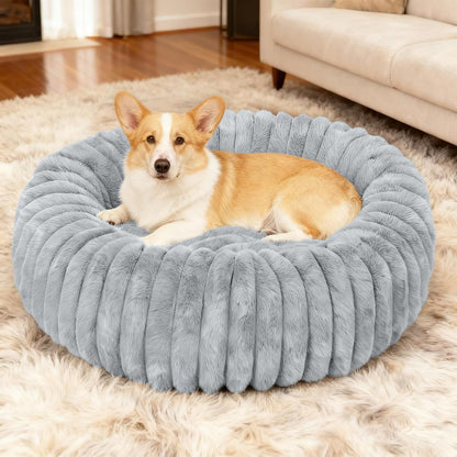 Washable Small Cat Dog Bed,Puppy Bed Cat Beds for Indoor Cats(Grey,S) | Calming anti Anxiety round Donut Dog Bed,Cute Fluffy Puppy Dogs Beds for Small Dogs, Anti-Slip Comfort Pet Bed17