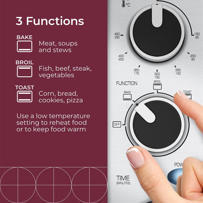 Toaster Oven with 30 Minute Timer - Toast - Bake - Broiler Settings, Stainless Steel, Natural Convection, Fits 9 Inch Pizza, 4 Slice Toaster, 1100 W4