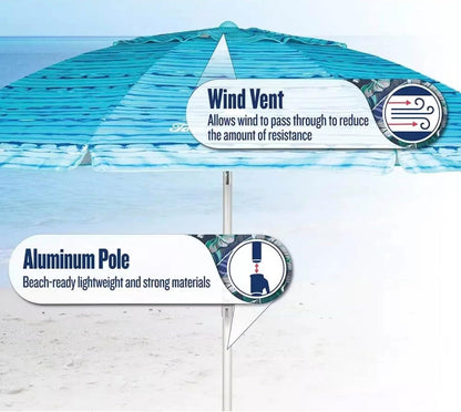 T0MMY BAHAMA 8 Ft Beach Umbrella with Wind Vent and Sand Anchor6