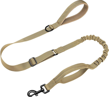Forestpaw Tactical Dog Leash for Large Dogs, Khaki, 4-5FT | Heavy Duty Bungee, Shock Absorption, 2 Padded Handles, for Training Running Walking1