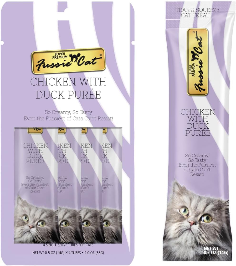 fussie-cat-premium-puree-lickable-cat-treats-in-chicken-puree-4-flavors-4-packs-of-4-0-5oz-tubes-16-total-tubes-spoon