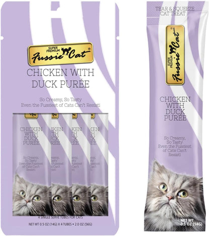 Fussie Cat Premium Puree Lickable Cat Treats in Chicken Puree, 4 Flavors, 4 Packs of 4-0.5Oz Tubes (16 Total Tubes) +Spoon8