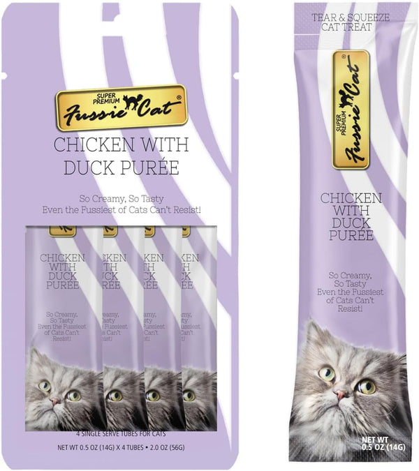 Fussie Cat Premium Puree Lickable Cat Treats in Chicken Puree, 4 Flavors, 4 Packs of 4-0.5Oz Tubes (16 Total Tubes) +Spoon8