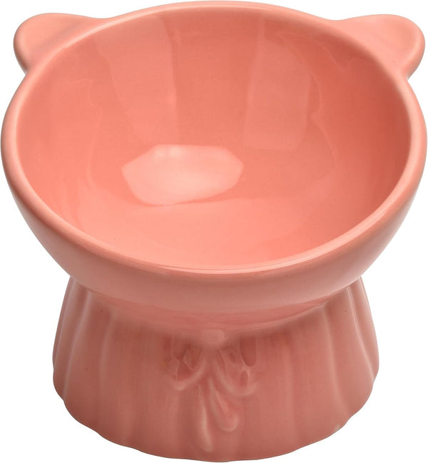 Elevated Cat Food Bowl,8 Oz Ceramic Raised and Tilted Water Bowl,Anti Vomiting and Protect Pets Spines Dishes for Fat Faced Cat, Indoor Cats,Kitten,Small Dog (White)6