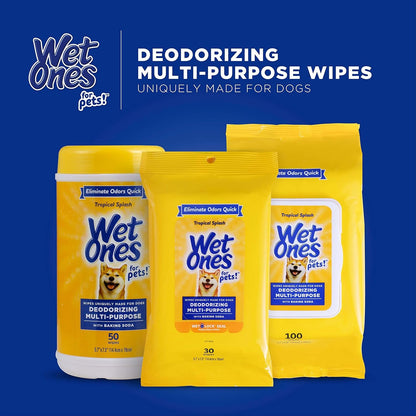 Wet Ones for Pets Deodorizing Dog Wipes with Baking Soda, Tropical Splash Scent - Multipurpose Deodorizing Pet Grooming Wipes in Resealable Canister, 50 Count8