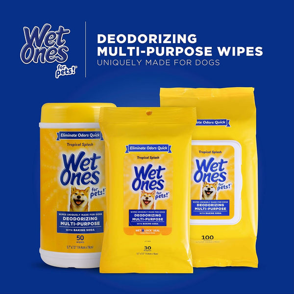 Wet Ones for Pets Deodorizing Dog Wipes with Baking Soda, Tropical Splash Scent - Multipurpose Deodorizing Pet Grooming Wipes in Resealable Canister, 50 Count8