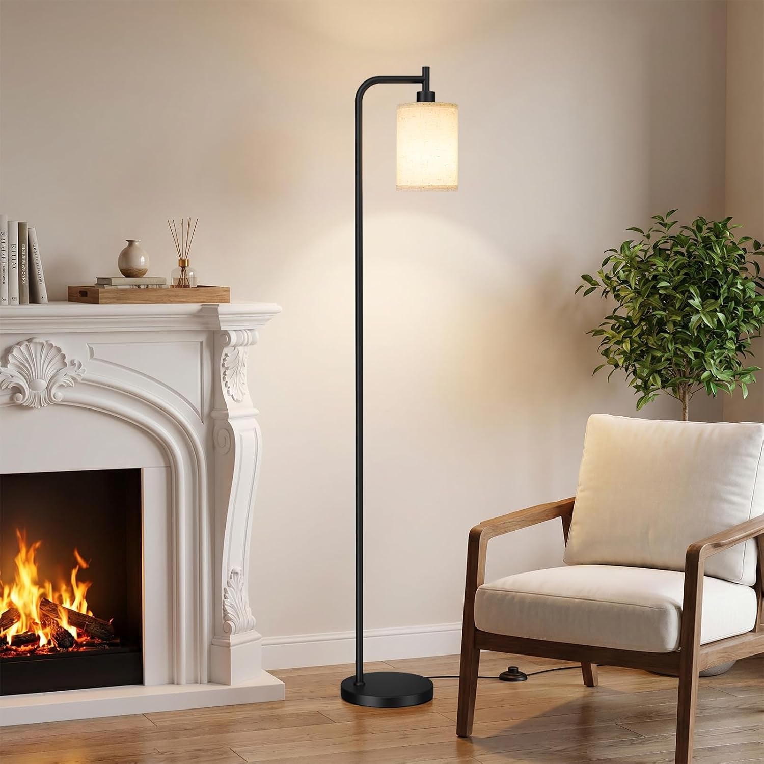 64-floor-lamp-with-remote-control-dimmable-tall-standing-lamps-for-living-room-bedroom-office-corner-9w-led-bulb-included-foot-pedal-switch-beige-shade-black-pole