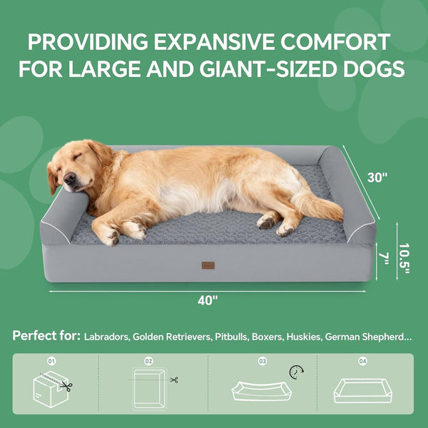 HOMBYS 7” Thickness Orthopedic Dog Bed for Large Giant Dogs, Double-Layer Memory Foam Waterproof Washable XXL Dog Sofa Bed with Bolster Headrest, Ultra-Supportive for Joint & Arthritis Relief3