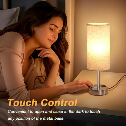 Bedside Table Lamp for Bedroom - Touch Desk Lamp with USB A+C Port | USB A+C Ports, 3-Way Dimmable, LED Bulb Included, White Fabric Shade, Silver Metal Base, 14" Small Night Stand Lamp for Dorm5