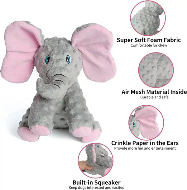 DODODOLA Dog Toys Puppy Toys Cute Squeaky Elephant Dog Toy with Crinkle Paper Stuffed Plush Animal to Keep Them Busy for Small Medium Large Dogs2