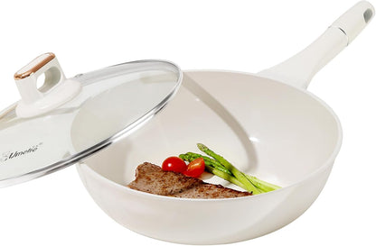 11 INCH Nonstick Wok Pan with Glass Lid, Deep Ceramic Coated Skillet | Induction Gas Electric Stove Compatible, Stay Cool Handle, Dishwasher Safe Cooking Fry Pan for Stir Fry Steak Eggs1