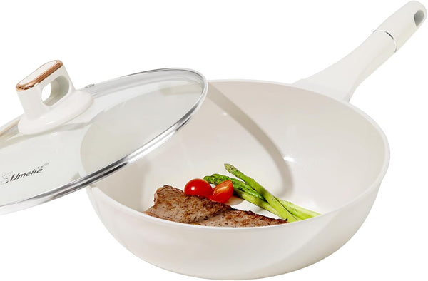 11 INCH Nonstick Wok Pan with Glass Lid, Deep Ceramic Coated Skillet | Induction Gas Electric Stove Compatible, Stay Cool Handle, Dishwasher Safe Cooking Fry Pan for Stir Fry Steak Eggs1