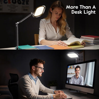 Premium LED Desk Lamp, Dual-Sided Soft Lighting with Knob Remote | Eye-Caring Diffused Light for Home Office, Video Conferencing, Zoom, Reading, Study, Craft, Stepless Dimming & Color, Memory4