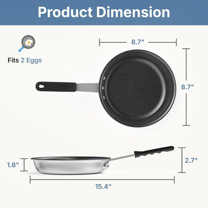 8 Inch Nonstick Frying Pan, Heavy-Gauge Aluminum Skillet with Ceramic Nonstick Coating, Stainless Steel Base & Handle, Omelet Pan for Induction, Electric, Gas, PFAS Free, Oven Safe, Black Handle6