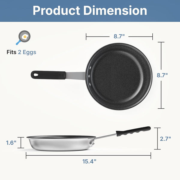 8 Inch Nonstick Frying Pan, Heavy-Gauge Aluminum Skillet with Ceramic Nonstick Coating, Stainless Steel Base & Handle, Omelet Pan for Induction, Electric, Gas, PFAS Free, Oven Safe, Black Handle6
