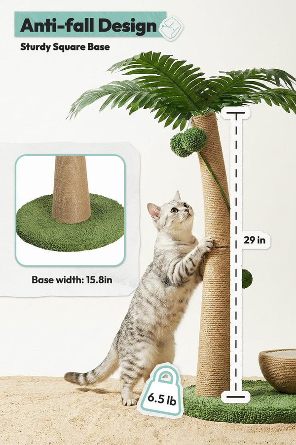 33" Tall Cat Scratching Post, Natural Jute Cat Scratcher for Indoor Cats,Coconut Tree & Straw Design with Hanging Toy Ball & Rest Platform,Stable Furniture Protector for Kittens & Adult Cats,M7