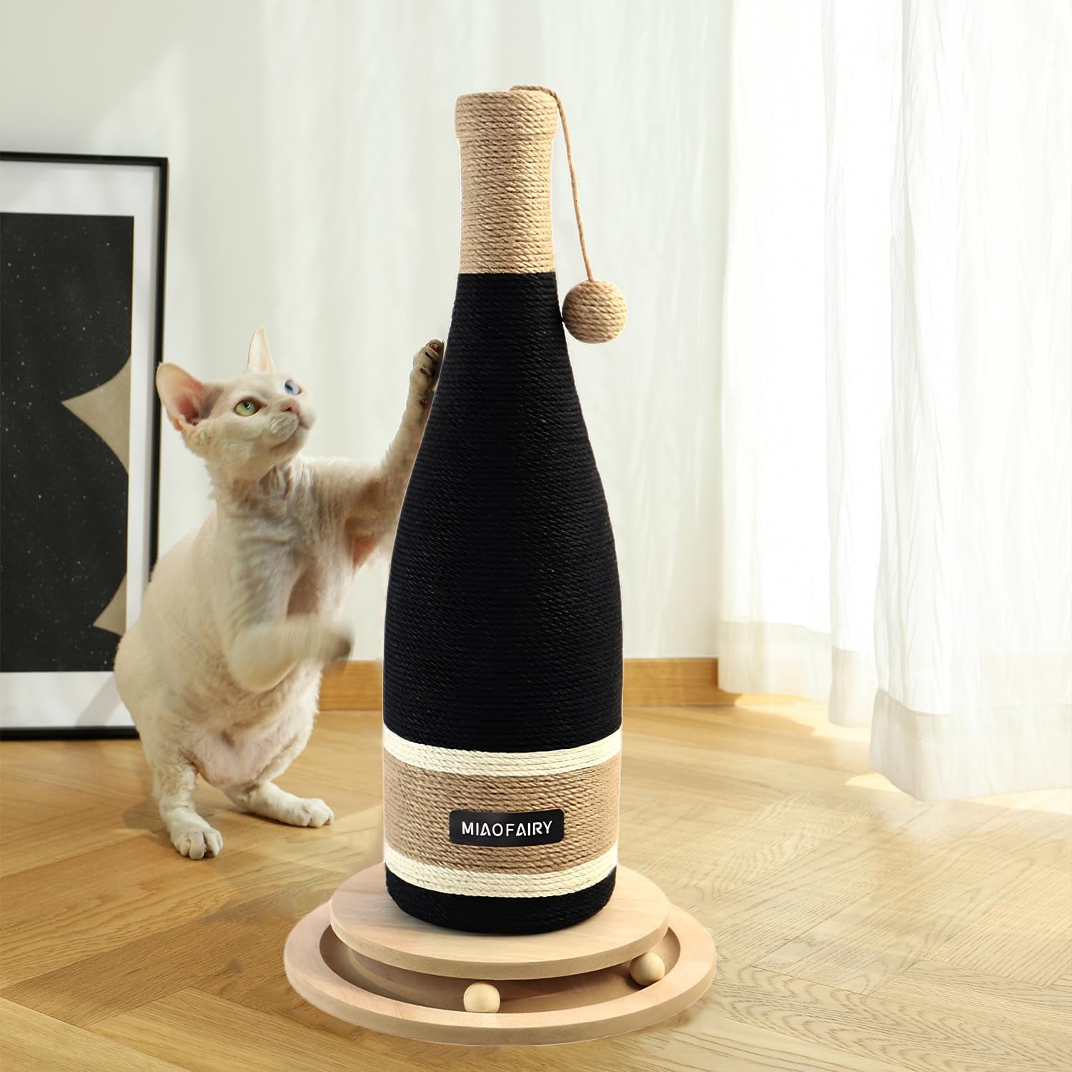 cat-scratching-post-premium-cat-scratching-board-sisal-fiber-cat-scratcher-24-8-inches-with-hanging-ball-red-wine-bottle-simple-design-suitable-indoor-small-and-medium-cats-24-8-in-wooden-base