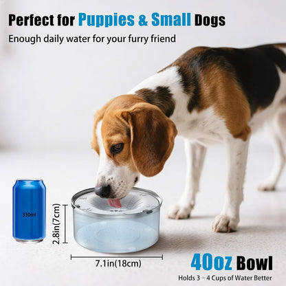 SCHITEC Dog Water Bowl No Spill 40Oz/1.2L Slow Drinking Anti-Splash Stainless Steel Dog Bowl with Floating Disk, Spill Proof Pet Travel Water Dispenser for Sloppy Messy Drinkers(Light Gray)2