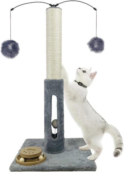31" Cat Scratching Post Kitten Toys for Indoor Cats Interactive Scratcher with Tracking Ball, Sisal Scratch Rope for Large Cats,Sturdy Base Cat Scratch Post, (Gray, 31" H)1