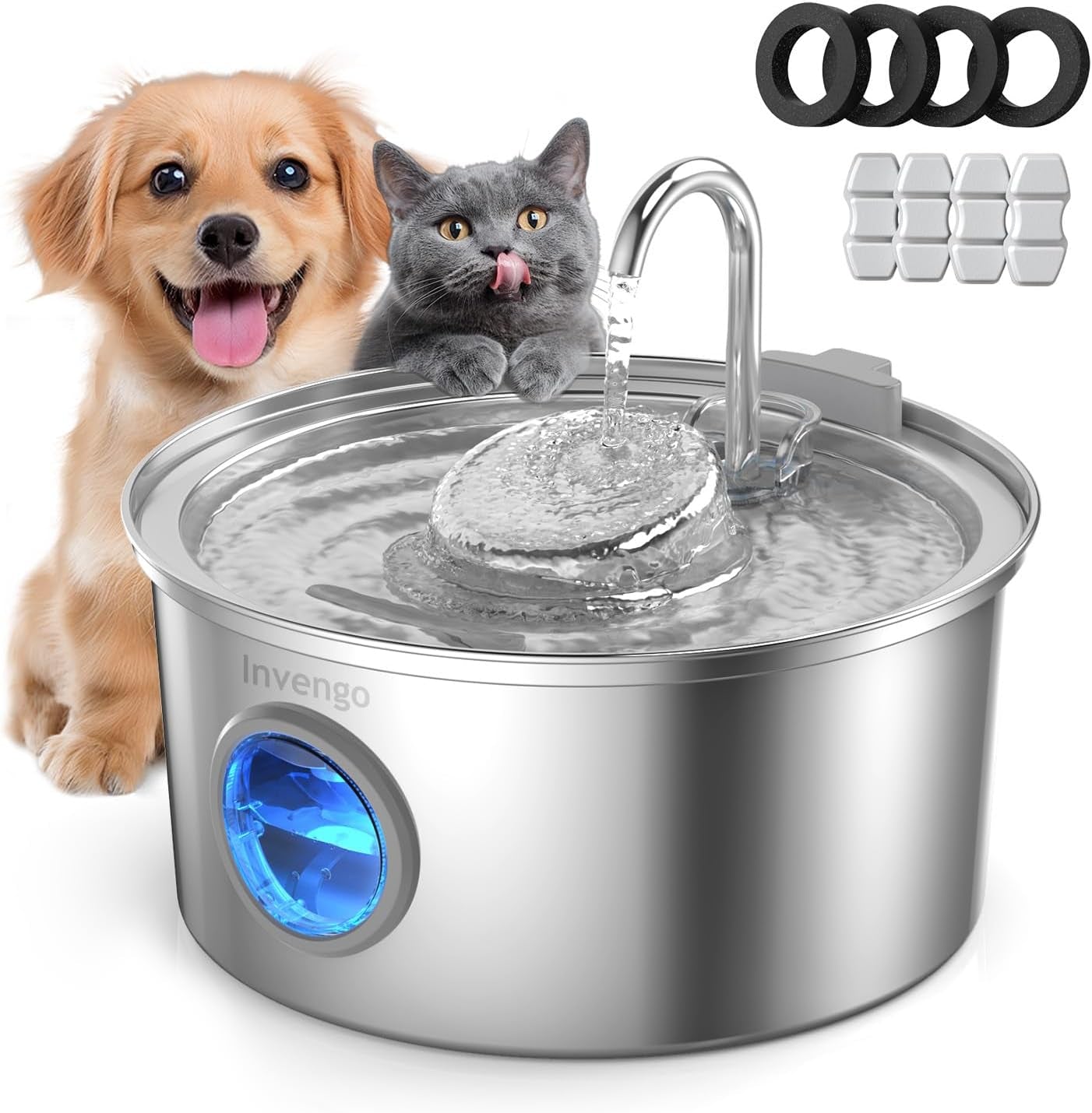 invengo-cat-water-fountain-stainless-steel-108oz-3-2l-pet-fountain-with-large-water-level-window-ultra-quiet-automatic-cat-water-dispenser-for-cats-and-dogs-2-flow-modes-splash-proof-design