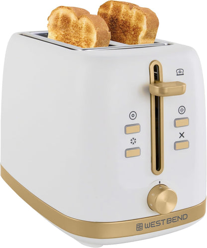 Timeless 2-Slice Toaster with 7 Browning Levels, Bagel/Waffle/Defrost Settings, High-Lift Lever, Anti-Jam, Easy-Clean Crumb Tray, 2-Slice, White/Gold1
