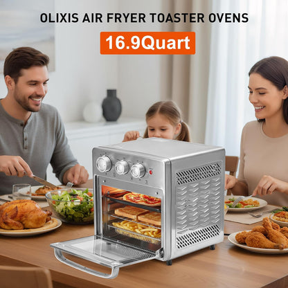 Air Fryer Toaster Oven Combo, 16.9QT Oven Countertop 5 Functions in 1, 4 Accessories Included, Stainless, up to 450°F2