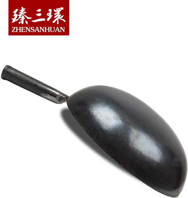 Zhensanhuan Chinese Hand Hammered Iron Woks and Stir Fry Pans, Non-Stick, No Coating, Less Oil, 章丘铁锅，Carbon Steel Pow (Seasoned 32CM)4
