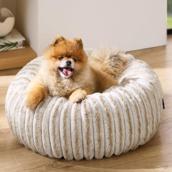 Bedsure Comfyfleece™ Donut Large Dog Bed - Washable Faux Fur with Corduroy Fleece & anti Slip Bottom, round Pet Bed with Removable Cover, Camel Brown, 36X36X8 Inches | 36X36X8In,Calming round Pet Bed,Support Plush , with Removable Corduroy Fleece for Big Dog,Anti Slip Bottom,Camel Brown15