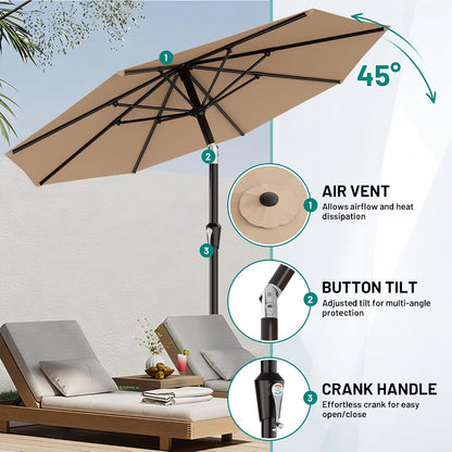 9 FT Patio Umbrella for Outdoor, Outdoor Table Umbrella with Push Button Tilt and Crank, Outdoor Patio Umbrellas with 8 Sturdy Ribs for Market, Garden, Pool (Beige)5