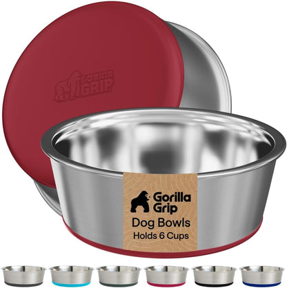 GORILLA GRIP Dog Bowls, Food Grade 304 Stainless Steel, Holds 2 US Cups Each (16 Fl Oz) Food and Water Bowl for Feeding Dogs and Cats, Dishwasher Safe, Rust Resistant BPA Free Rubber Base, 2 Set Black30