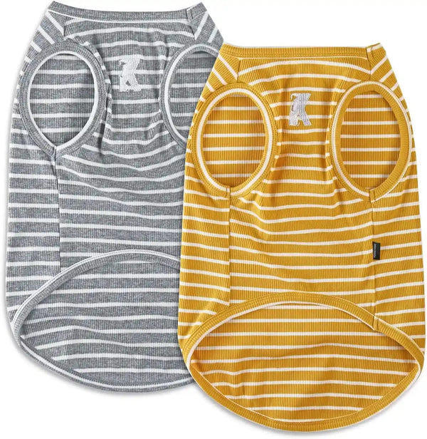Koneseve Dog Shirt Vest Lightweight Stretchy Dog T-Shirts Soft Cool Sleeveless Stripe Vests Breathable Clothes for Puppy Kitty Cats Small Medium Large Dogs 2 Pack Pink + Green [ S/Small ]9