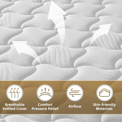 Queen Mattress, 12 Inch Queen Size Mattress,Hybrid Mattresses in a Box with Memory Foam and Individual Pocketed Coil,Certipur-Us,Medium Firm & Pressure Relief3