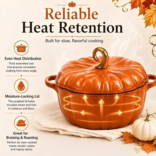 Pumpkin Dutch Oven Pot with Lid, Enameled Cast Iron Pumpkin Cookware, Even Heating Pumpkins Pot for Soup Stew Bread Baking, Dual Handles, Fall Decor，Orange A(1.5 Qt)6