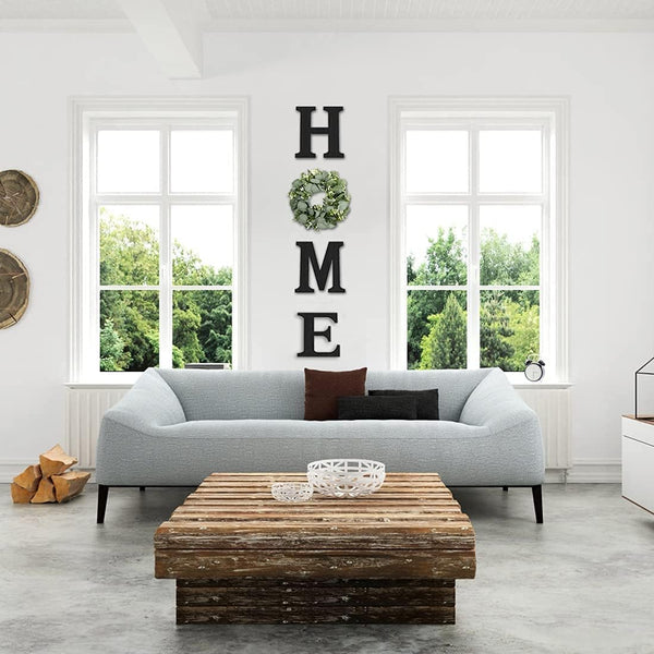 Wood Home Sign with Eucalyptus Wreath for O Home Decor Wall Decor | Hanging Farmhouse Wall House Decor Wood Letters for Wall Art Rustic Home Decor Wall Decor Living Room Kitchen Entryway Black2