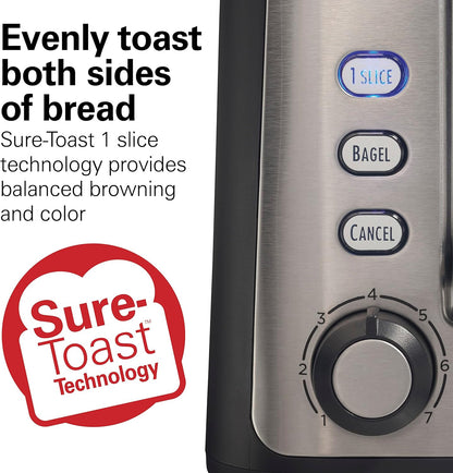 Gourmet 2 Slice Slot Toaster with Sure-Toast Technology | Browning Control with 7 Shades | Auto Shutoff | Toast Boost | Extra-Wide Slots | Bagel Setting | Matte Black | 229962