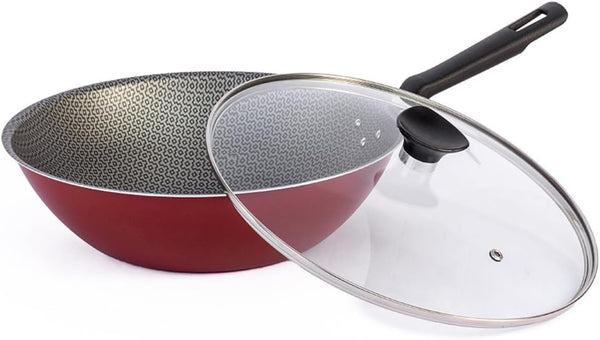 Generic Nonstick Wok Pan with Lid, 11 Inch, Starflon Max, PFOA Free, Tempered Glass, Heat Resistant Handle, Dishwasher Safe, Gas Stove1