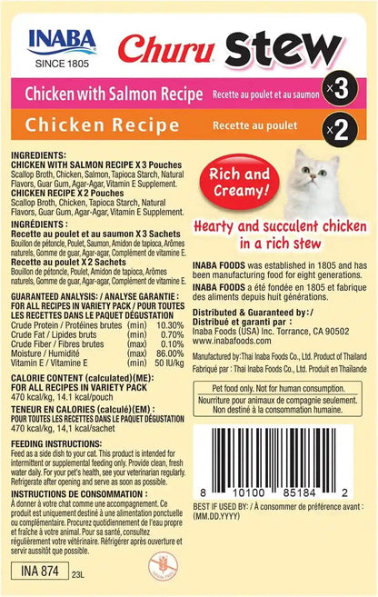 INABA Churu Stew for Cats, Creamy Purée Side Dish Pouch, 1.05 Oz Pouches, 15 Pouches Total, Chicken Variety8
