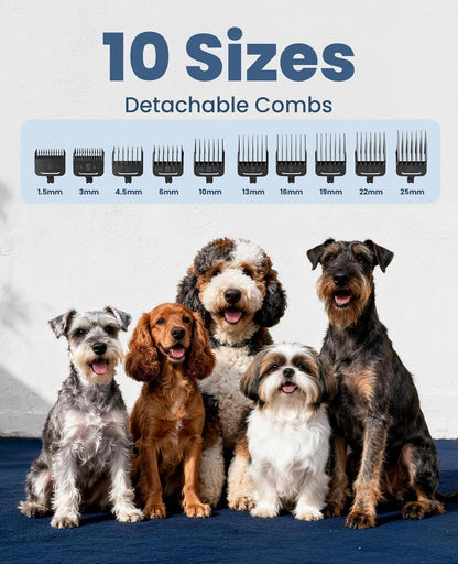Oneisall Dog Clippers for Grooming Thick Heavy Coats | Low Noise,Rechargeable Cordless,Detachable Stainless Steel Blade,Ipx7 Waterproof,10 Guide Combs,For Thick/Double/Curly Hair3