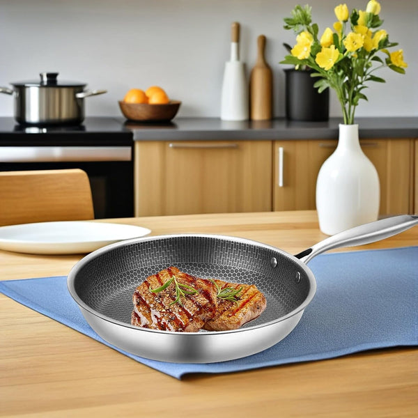 Stainless Steel Honeycomb Wok Pan 17.40 X 10.23 X 1.96 in Stir-Fry Skillet for Gas Stoves Induction Cookers Frying Steaming and Everyday Kitchen Cooking6