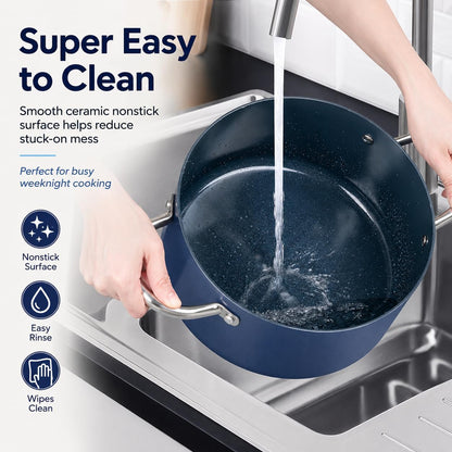 8 Quart Stock Pot with Lid, Ceramic Nonstick Soup Pot for Family Meals, Batch Cooking, Broth, Seafood Boil & Meal Prep, Non Toxic Induction Stockpot with Stainless Steel Handles, Blue5