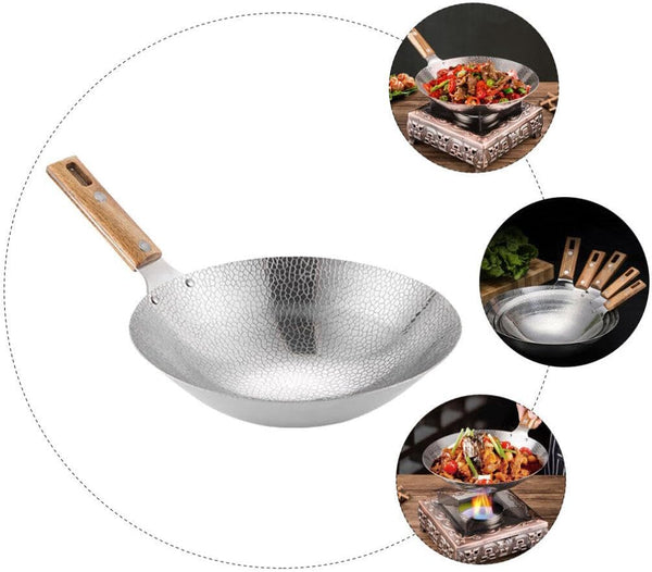 13.38 Inch Stainless Steel Wok Pan with Wooden Handle Household Cooking Pan for Stir Fry Steam and Hot Pot Kitchen Cookware5