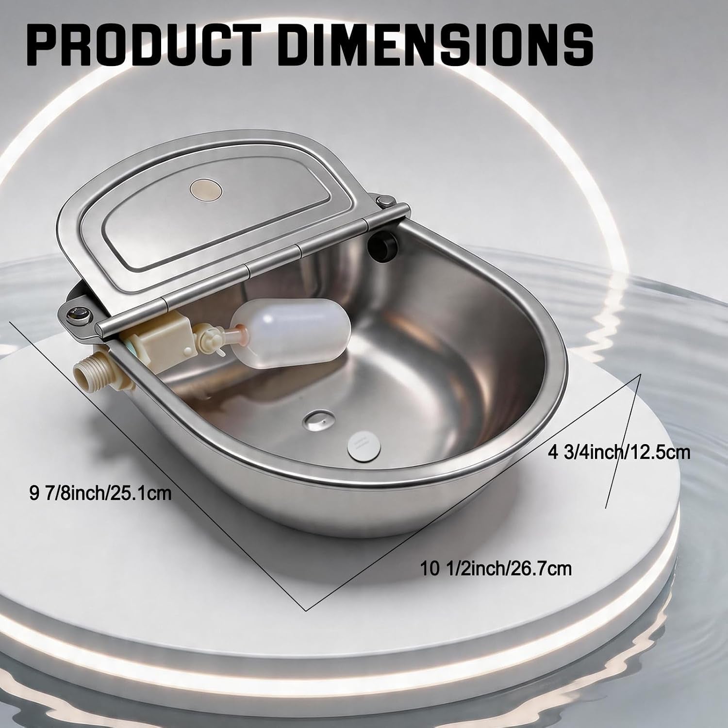 automatic-water-bowl-304-stainless-steel-pet-water-dispenser-dog-feeder-waterer-for-large-dogs-with-40-inch-steel-hose-2-float-valve-copper-connector-adapter-2-bolts-with-drainage-hole