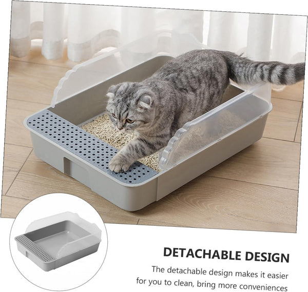 Luxshiny Detachable Small Gray Cat Litter Pan Potty with Anti-Splashing Design Plastic Half-Enclosed Cat Toilet for Kitten Housebreaking3