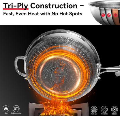 5-Piece Stainless Steel Flatware Set and Coating-Free Hybrid Stainless Steel Wok with Lid, 12.6" Flat-Bottom Stir-Fry Pan6