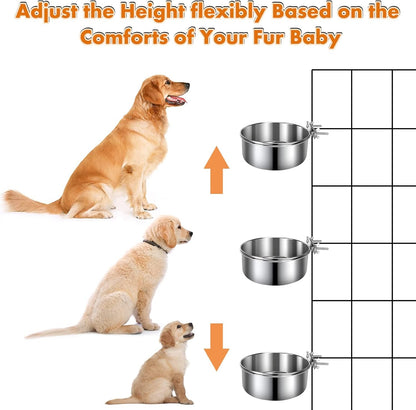 Dog Crate Water Bowl, 2 Pcs Stainless Steel Large Dog Bowls 40Oz & 60Oz, Durable Anti-Spill Pet Metal Bowls for Cage Kennel Crate, Hanging Water/Food Bowl for Medium & Large Dogs3