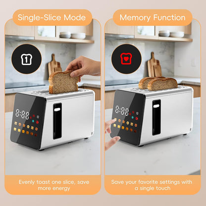 Smart Touchscreen 2 Slice Toaster, Wide Slot, Memory & Single-Slot | Digital Timer, Extra Wide Slot for Bagels, 6 Shade Levels & 6 Bread Settings, Reheat, Defrost, Favorite, Grey4