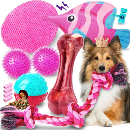 Zeaxuie 12 Pack Heavy Duty Various Dog Chew Toys Pack for Aggressive Chewers - Includes Large Rope Toy, Squeaky Toys & Indestructible Chew Bone for Medium, Large & X-Large Breeds Dogs8